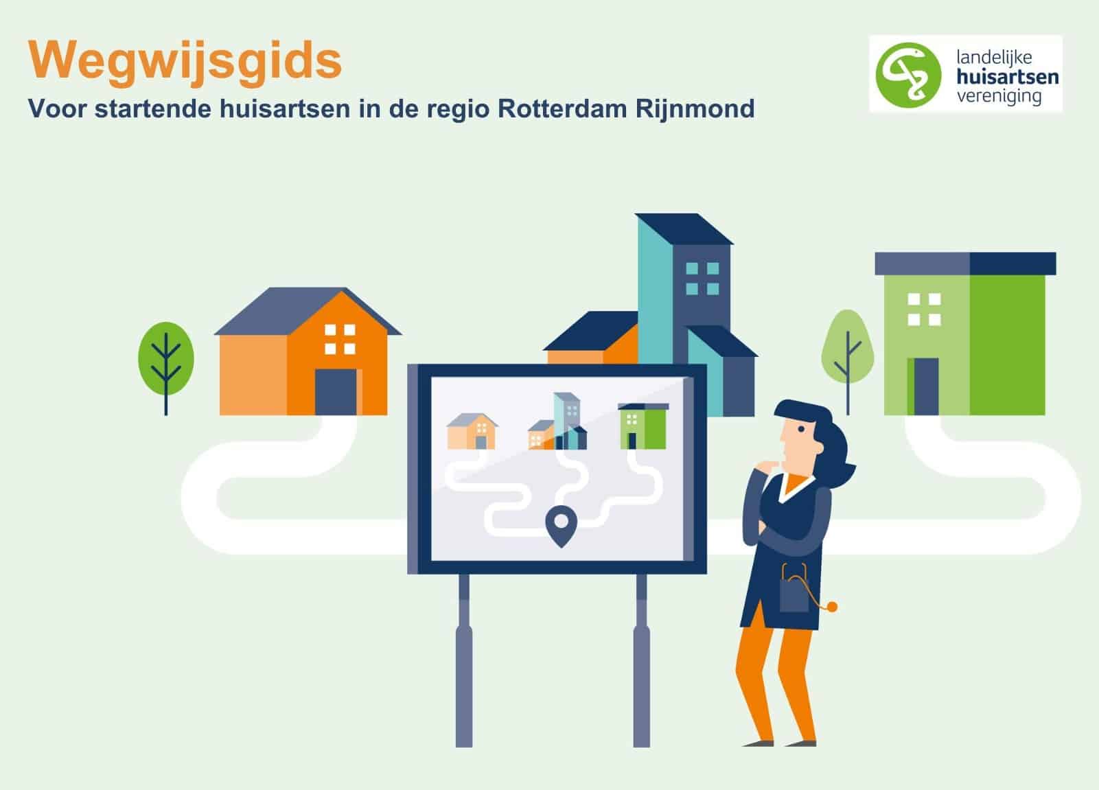 Illustratie van de LHV van een huisarts die naar verschillende wegen kijkt.